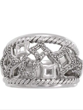 David Yurman Sterling Silver Diamond Quartrefoil Tapestey Cable ring